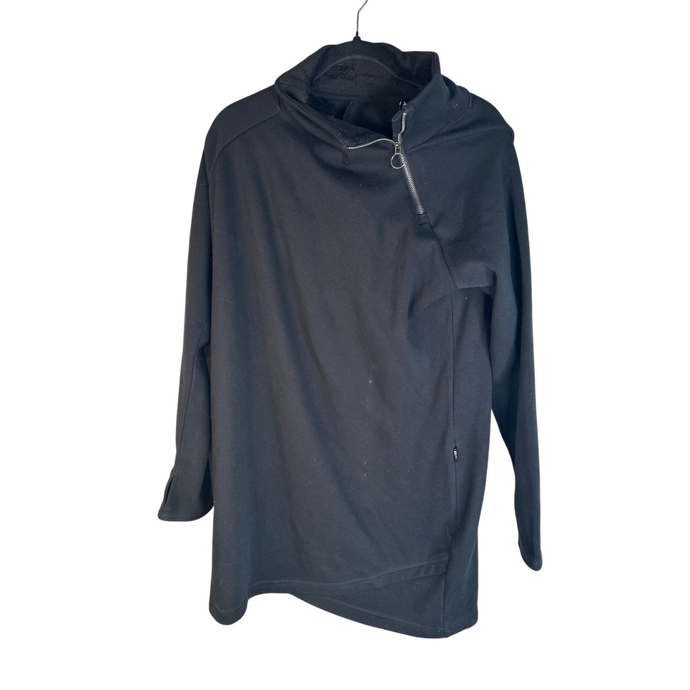 Athleta Women's Black Asymmetrical Quarter Zip Fleece Tunic Sweatshirt Dress Med